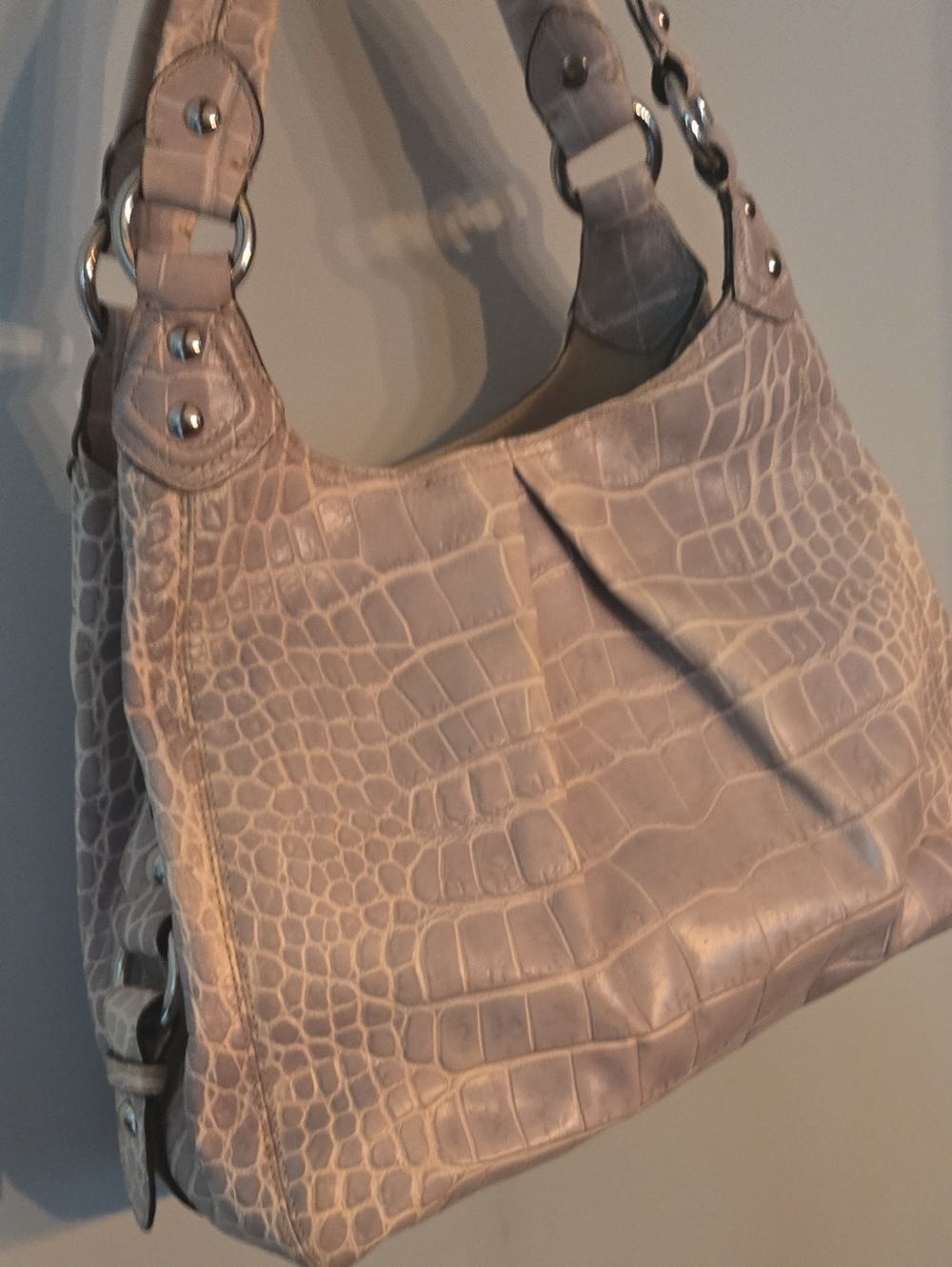 Coach Grey Croc-Embossed Leather Shoulder Bag